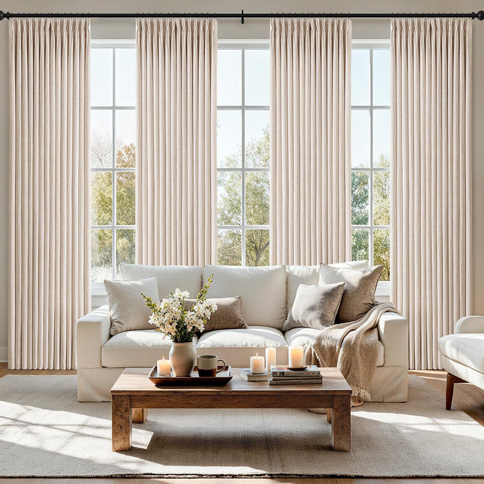 MIULEE Pinch Pleated Thick Linen Curtains 40x90 Inches Birch 4 Panels Set