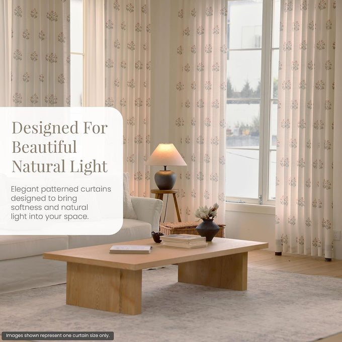 DrapePalette - Linen Blend Pinch Pleated Curtains 96 Inches Long for Living Room, Bedroom, Dining Room, Light Filtering Curtains 2 Panels Set, Modern Floral Printed Design, Beige White, 30" W x 96" L