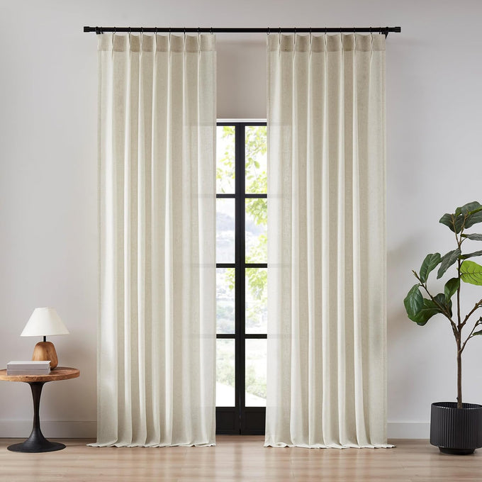 Hillcrest Soft Pink Pinch Pleated Linen Semi Sheer Curtains 120 Inch Long