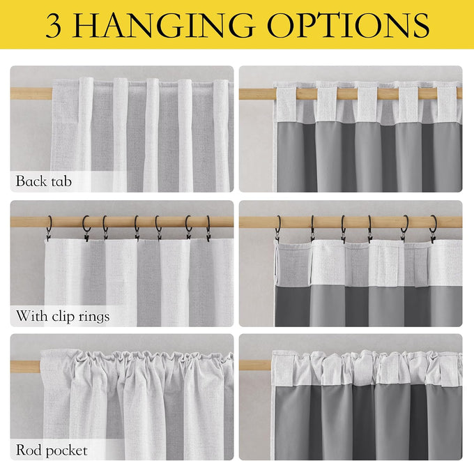 NICETOWN 100% Blackout Linen Curtains 108" Length 2 Panels, Greyish White