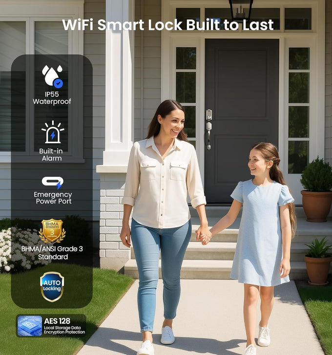 Veise VE017G-H Wi-Fi Smart Door Lock Deadbolt with Handle Set, Satin Nickel