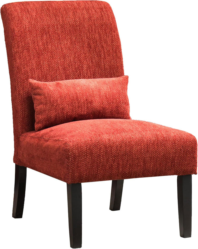 Roundhill Furniture Red Pisano Chenille Fabric Armless Contemporary Accent Chair with Matching Kidney Pillow