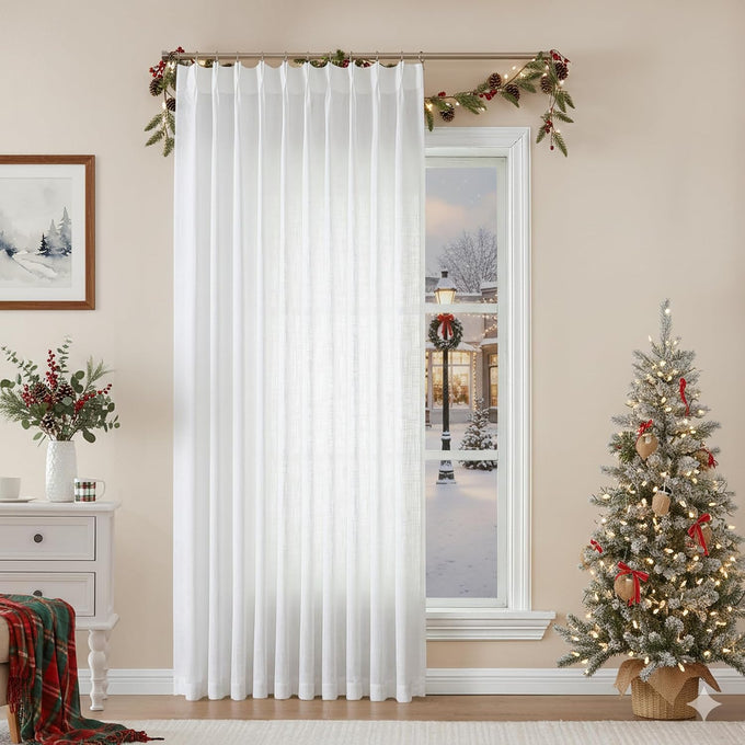 Vision Home White Pinch Pleated Semi Sheer Curtains 60Wx90Lx1