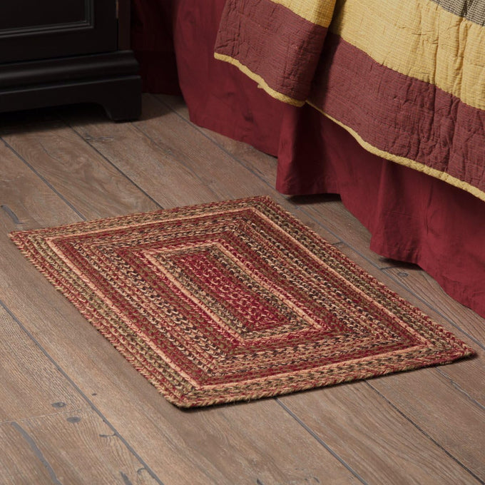 VHC Brands 69418 Cider Mill Jute Collection 27 x 48 Inch Country Braided Oval Entryway Area Rug with Non Slip Pad, Burgundy and Tan