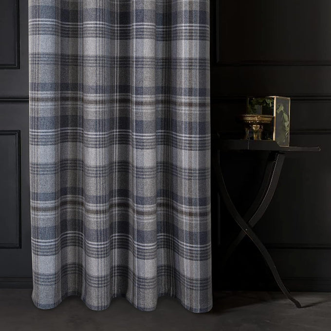 always4u Plaid Gingham Curtains for Living Room Bedroom Room Darkening Check Country Curtains 2 Panels Striped Grommet Window Treatments 54X84 Inch Blue and Brown