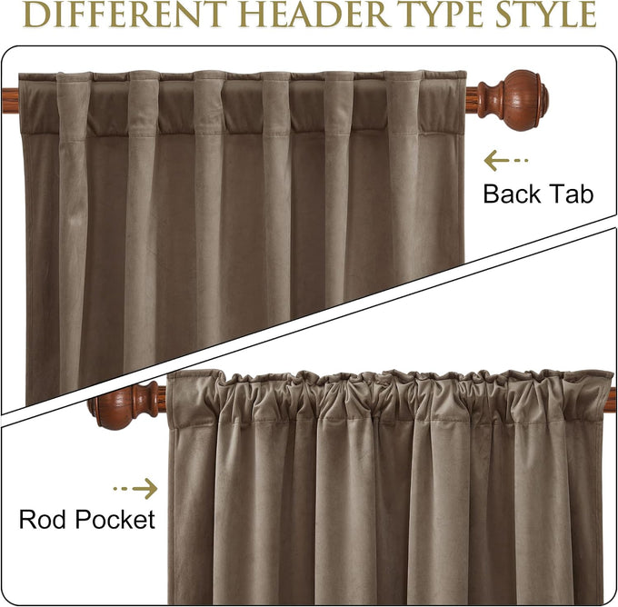 StangH Taupe Velvet Curtains Luxury Extra or Living Room, W52 x L108, 2 Pcs
