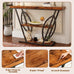 HavenlyYouth Leaf Design Console Table for Entryway, 3-Tier Storage, 30mm Thick Rustic Brown Industrial Metal Frame, Easy-to-Assemble Narrow Accent Table, Space-Saving for Hallway, Entrance, Foyer