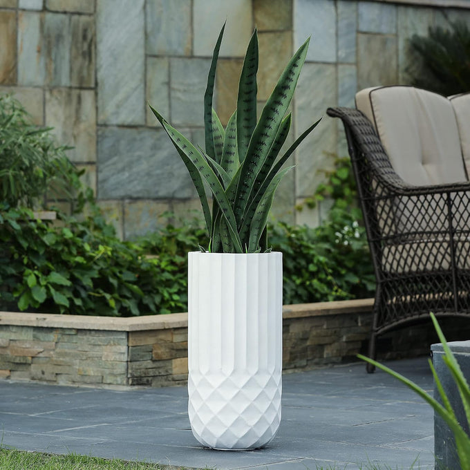 LuxenHome 22" H Concrete Tall Planter with Drainage Hole and Rubber Plug