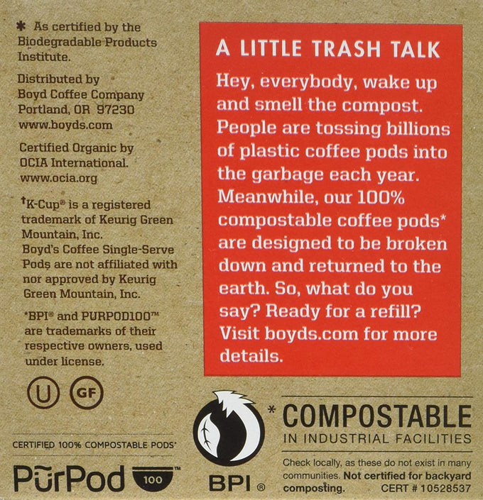 Boyd's Organic Red Wagon Dark Roast Coffee Pods Keurig Compatible, 72 Count