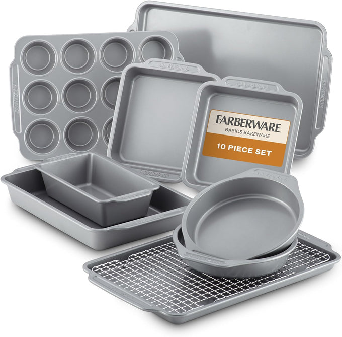 Farberware Nonstick Bakeware Set with Cooling Rack for Baking, 10-Piece