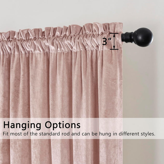 SMILETIME Pink Crushed Velvet Curtains 52x108inch Rod Pocket-2P