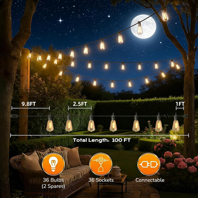 GPATIO Outdoor String Lights, 100FT LED Waterproof Patio Lights for Outside