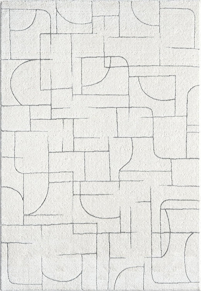 Abani Cozy Cream Area Rug for Living Room, Bedroom - Grey Linear Lines Pattern - 4' x 6' - Durable & Easy to Clean