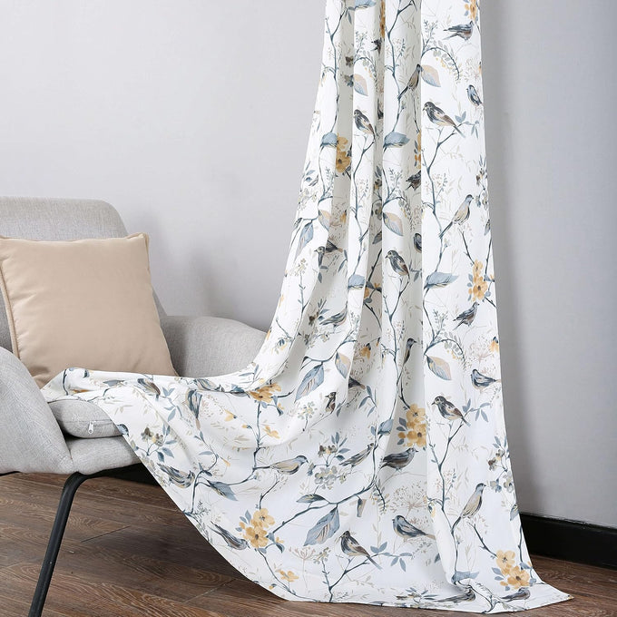 Leeva Bedroom Curtains 84 Inch Length 2 Panels Set, Farmhouse Cute Bird Patterned Living Room Curtains, Grommet Linen Look Light Blocking Window Treatments for Living Room, 42 x 84, Blue