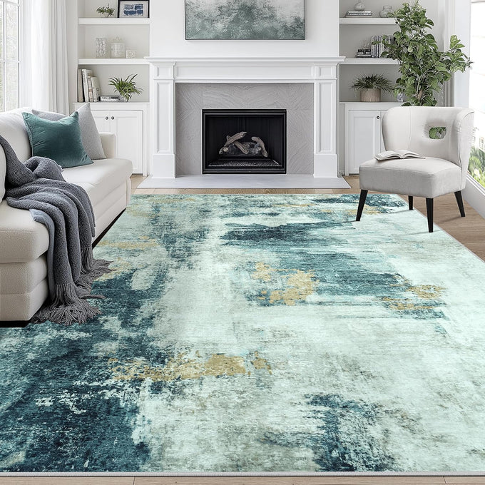 8x10 Area Rugs for Living Room Washable Bedroom Dining Room Blue Grey