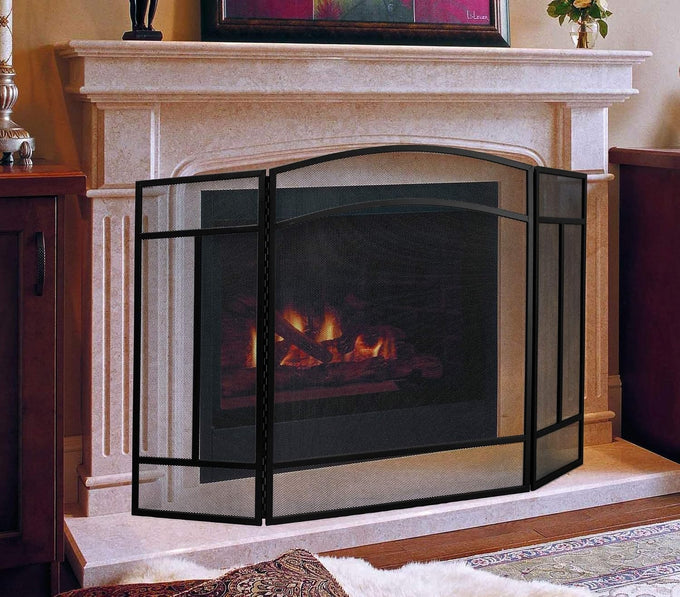 Fire Beauty 3 Panel Wrought Iron Fireplace Screen Spark Guard Cover(Black)