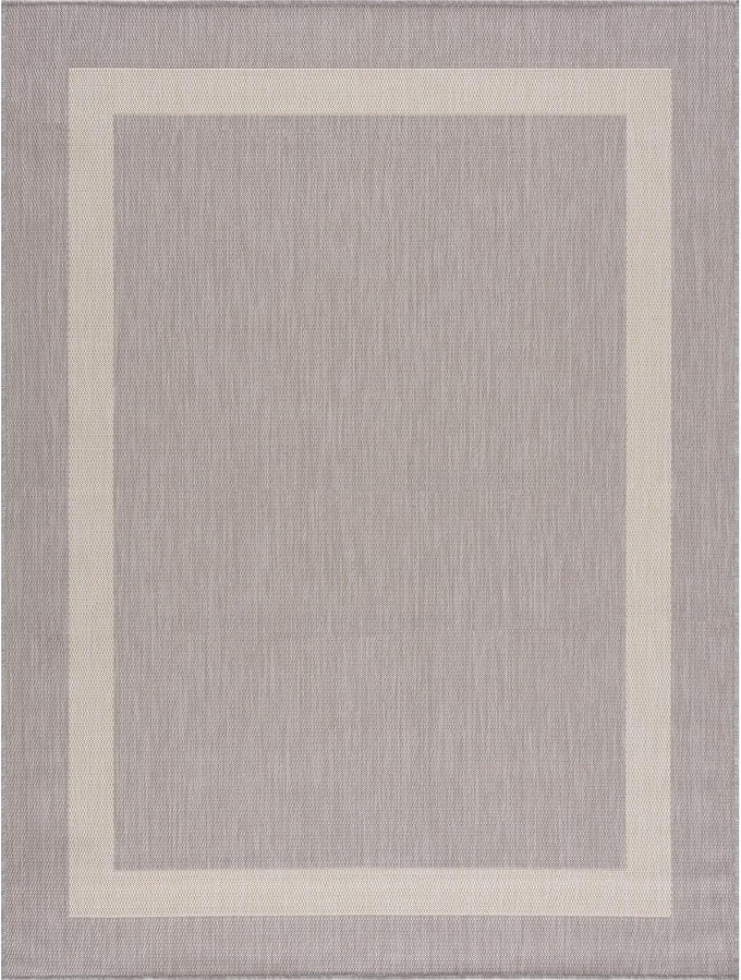 CAMILSON Outdoor Rug 5x7,Modern Outside Rugs for Patios Porches Waterproof Durable Washable Non-Shedding, Easy-to-Clean Indoor Outdoor Area Carpet (5 x 7, Bordered - Gray/White)