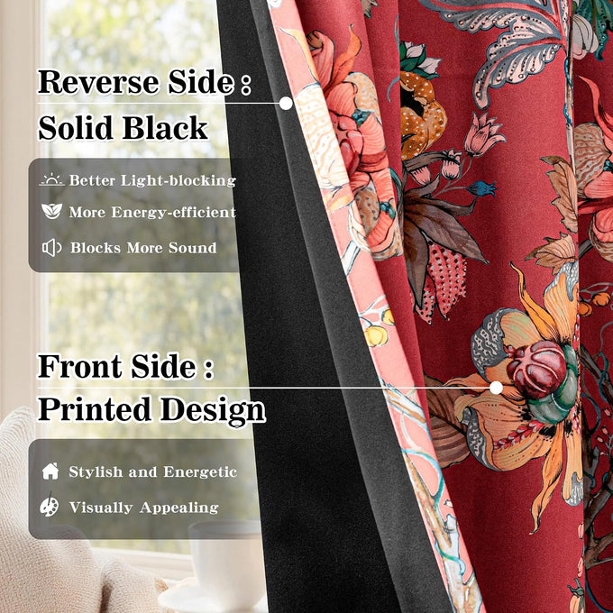 MYSKY HOME Floral 95% Blackout Curtains 108 inches Length 2 Panels Set Black Out Thermal Insulated Privacy Protect Vintage Spring Window Treatment Grommet Top for Living Room, 2 Pcs, Terracotta