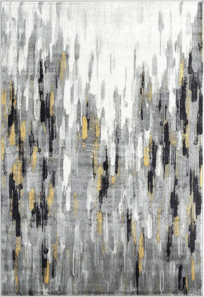 Abani Porto PRT140C Contemporary Grey and Yellow Abstract Area Rug 5'3"x7'6"