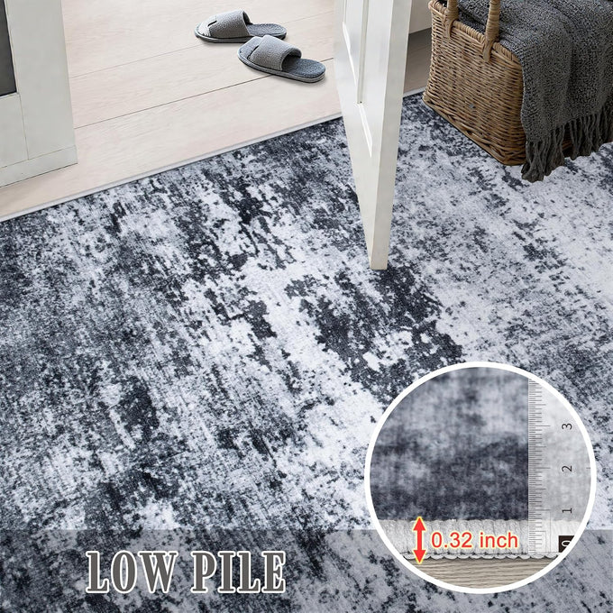 8x10 Area Rug Living Room: Modern Washable Indoor Carpet Black