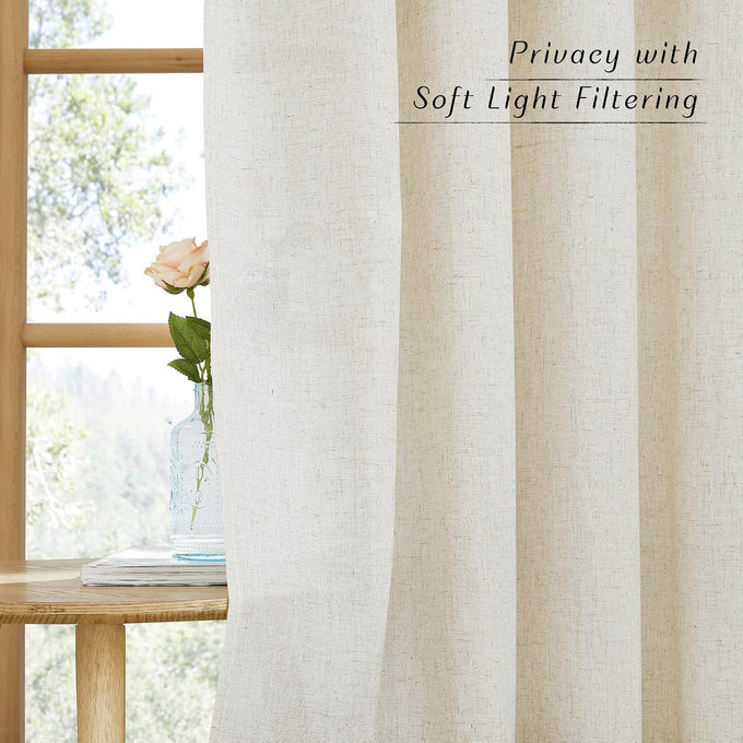 NICETOWN Natural Thick Linen 120 inch Curtains, Pinch Pleated/Rod Pocket/Back Tab Privacy Added Window Treatments with Light Filtering for Bedroom/Living Room, W52 x L120, 2 Panels