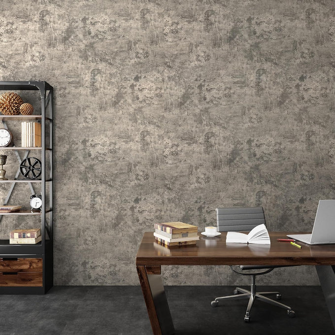 JSEVEM 31"×354" Light Brown Concrete Wallpaper Peel and Stick Industrial Beige Gray Cement Contact Paper Vinyl Warp Matte Textured Self Adhesive Wall Paper for Bedroom Bathroom Office Walls