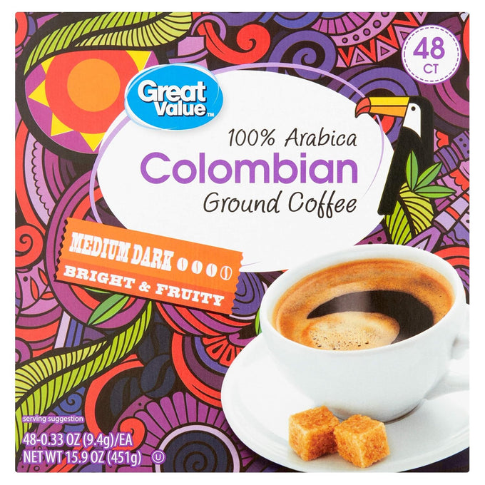 Great Value Medium Roast Single Serve Coffee Cups, 100% Colombian, 48 Ct (Pack of 2)