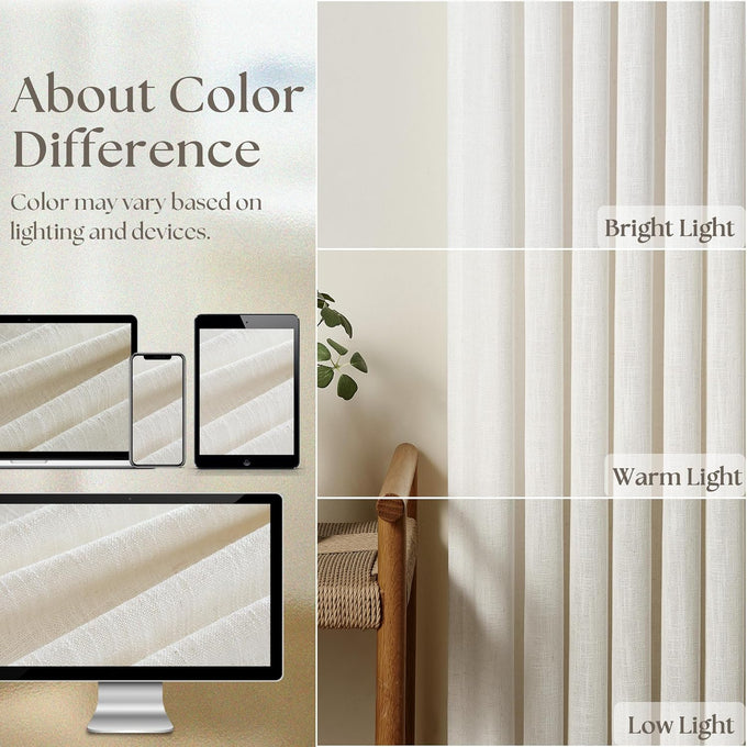 TWODRAPES 90 Inch Pinch Pleated Linen Textured Curtains 2 Panels, Natural