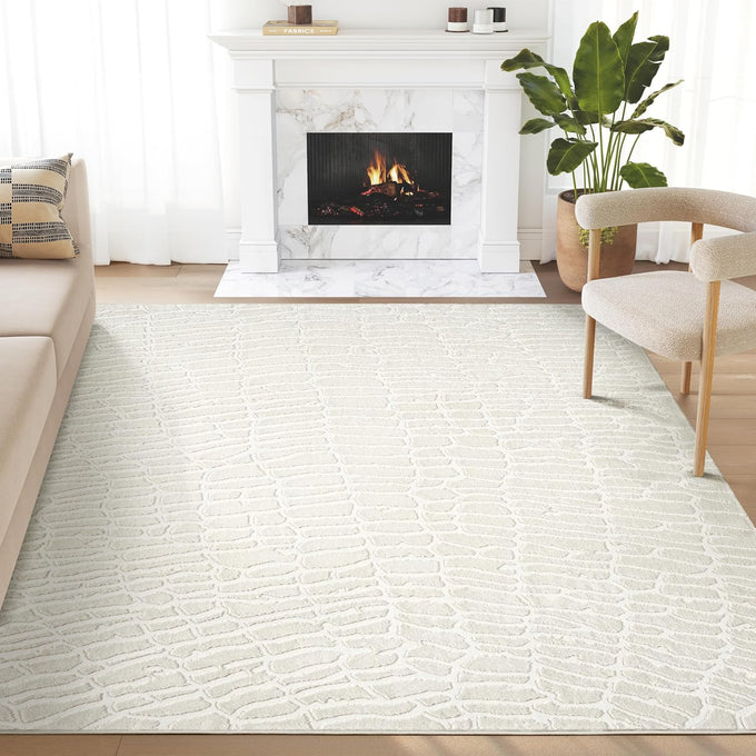 Abani Cream Area Rug for Living Room, Bedroom - Pebble Pattern - 4 x 6 - Durable & Easy to Clean