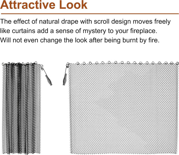 LegendFlame Fireplace Mesh Screen Curtain 19” High, Two 24" Wide Panels, Black Matte, SP62-19