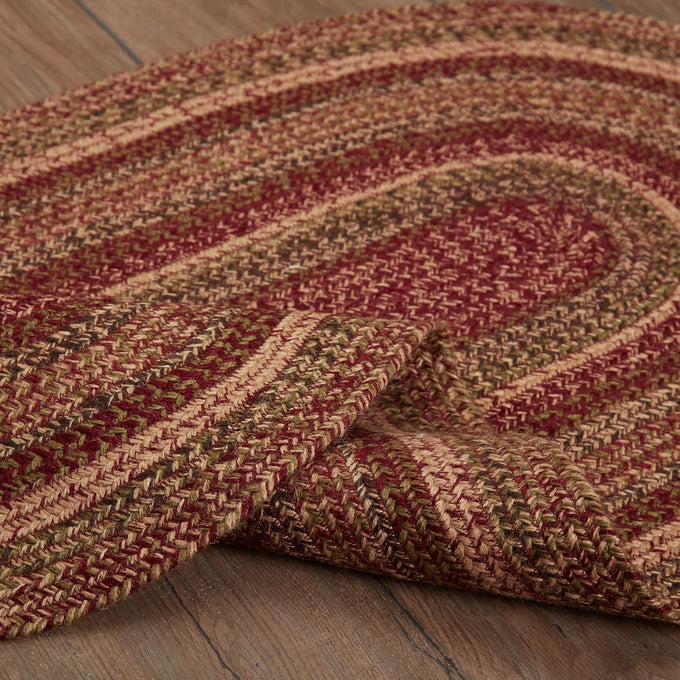 VHC Brands 69418 Cider Mill Jute Collection 27 x 48 Inch Country Braided Oval Entryway Area Rug with Non Slip Pad, Burgundy and Tan