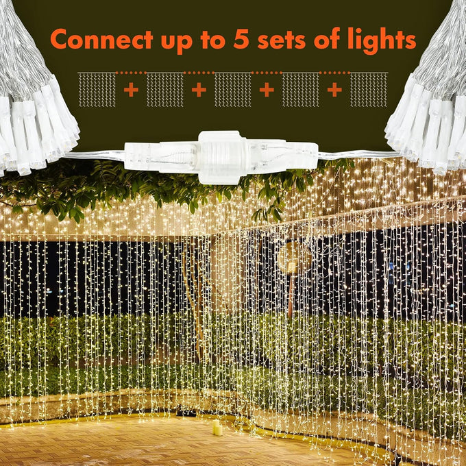 Twinkle Star 300 LED Window Curtain String Lights, Warm White, 2 Pack