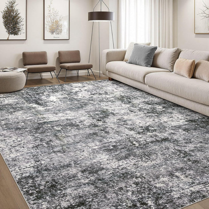 DMOYEST Area Rug Living Room Rugs 9x12 Washable Abstract Grey Carpet