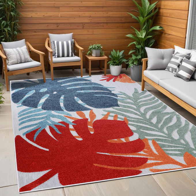 Superior Indoor Outdoor Area Rug, Perfect for Patio, Bedroom, Kitchen, Living Room, Entryway, Playroom, Nursery, Carpet Cover, Abstract Splatter Modern, Kalina Collection, 5' 2" x 7' 2", Cream