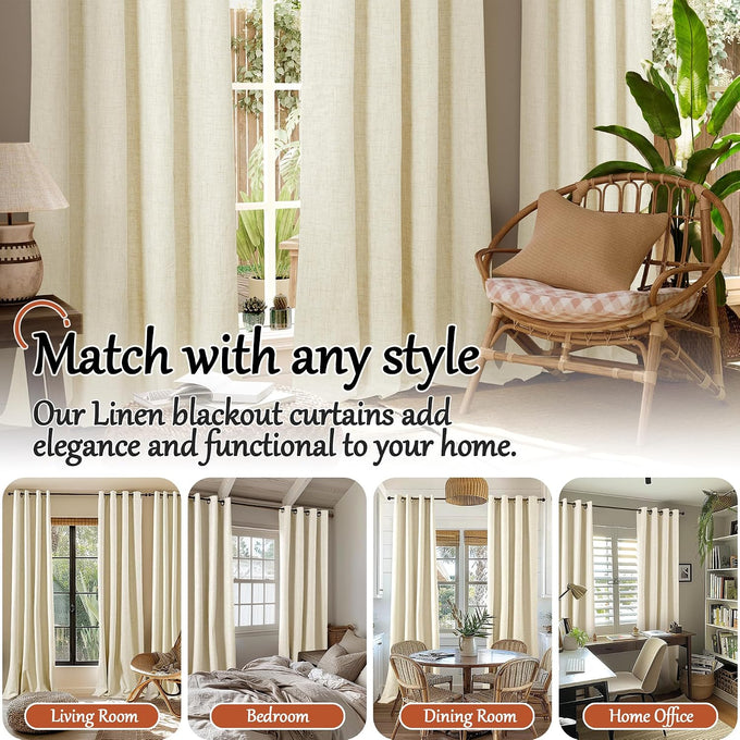 Lajode Cream Linen Blackout Curtains 84 Inch Long Each 60 Wide 2 Panels
