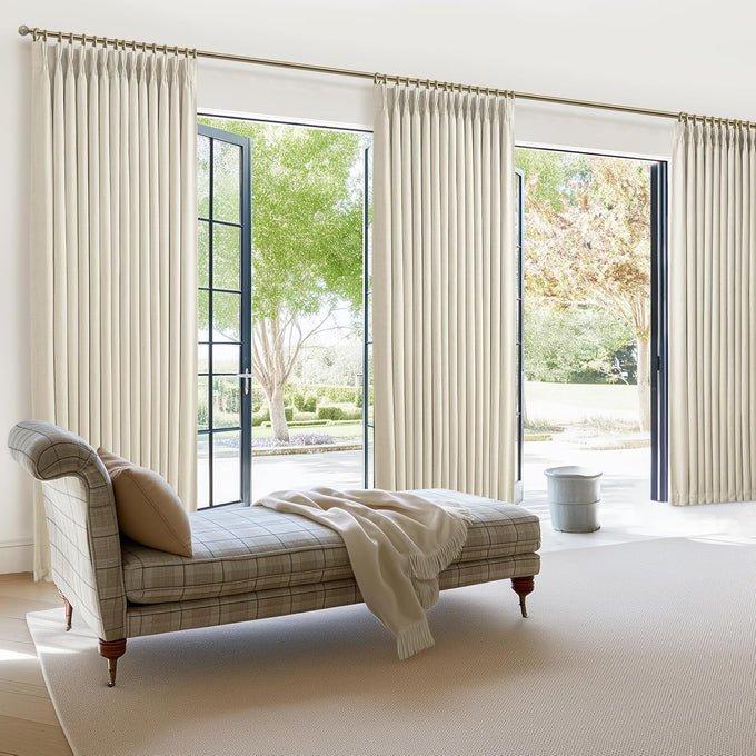 Thick Linen Sand Beige Black Out Curtains 96 Inch Long for Living Room, Elegant Pinch Pleated Room Darkening Cream Curtain & Drapes 40x96 Length for Bedroom Privacy Insulated Windows Burg 2 Panels Set