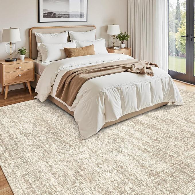 Soalmost Washable Area Rug 8x10 Large Soft Beige Rugs for Living Room