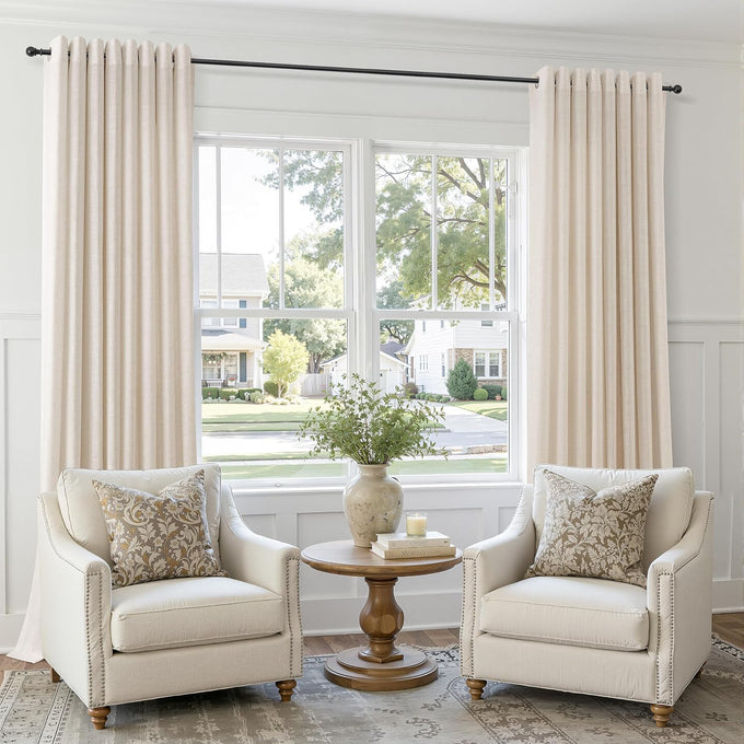 Hokibero Cream Grommet Linen Curtains 94 Inches Long for Living Room
