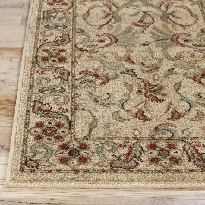 SUPERIOR Indoor Area Rug, Traditional Floral Scroll Décor,2'7"x8', Ivory