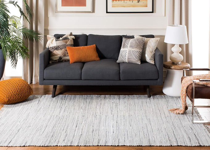 SAFAVIEH Rag Rug Collection Area Rug - 6' x 9', Grey, Handmade Boho Stripe Cotton, Ideal for High Traffic Areas in Living Room, Bedroom (RAR121A)