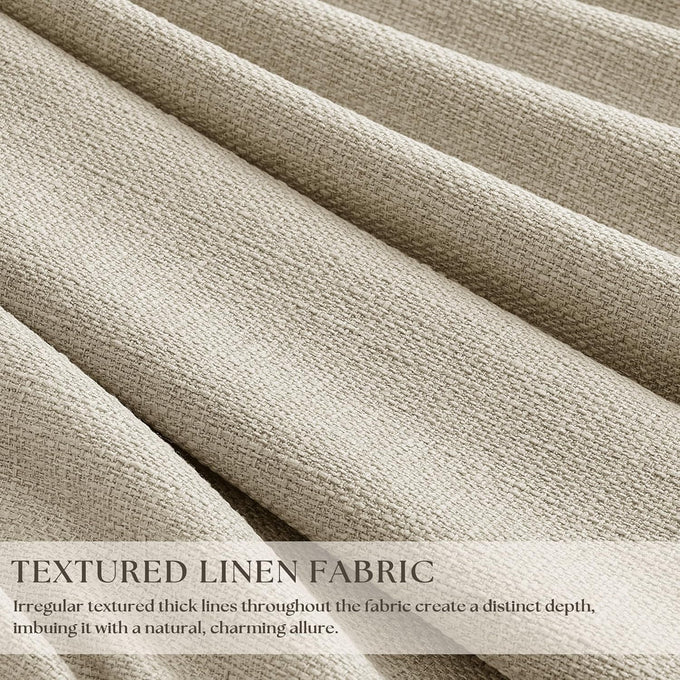 Oatmeal 102 Inch Blackout Linen Pleated Curtains for Bedroom Living Room