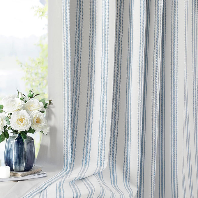 ZJDECOR Blue Striped Blackout Curtains 84 Inches Length,Back Tab Rod Pocket