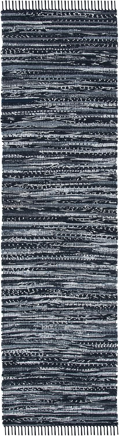 SAFAVIEH Rag Rug Collection Area Rug - 6' Round, Purple & Multi, Handmade Boho Stripe Cotton, Ideal for High Traffic Areas in Living Room, Bedroom (RAR121D)