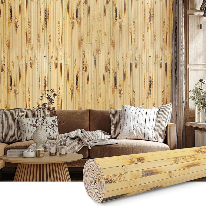 FONUNO Bamboo Wall Panel Bamboo Pole Wrap Roll for Interior Decoration