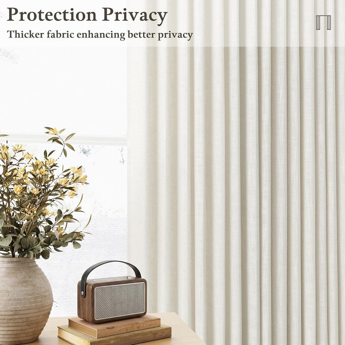 Natural Pinch Pleated Linen Blend Semi Sheer Window Curtains 90 Inches Long