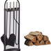 Relaxdays 5-Piece Fireplace Companion Set Cast Iron Utility Accessories, Modern, Stand, Tongs, Shovel, Poker and Broom, Grey, 15 x 23 x 66 cm