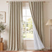 NICETOWN Farmhouse Linen Textured 100% Blackout Beige Curtains, Rustic 3-in-1 Header (Hooks/Tabs/Pocket) Thermal Drapes Room Darkening Window Treatments for Bedroom, 2 Panels, 52" W x 108" L