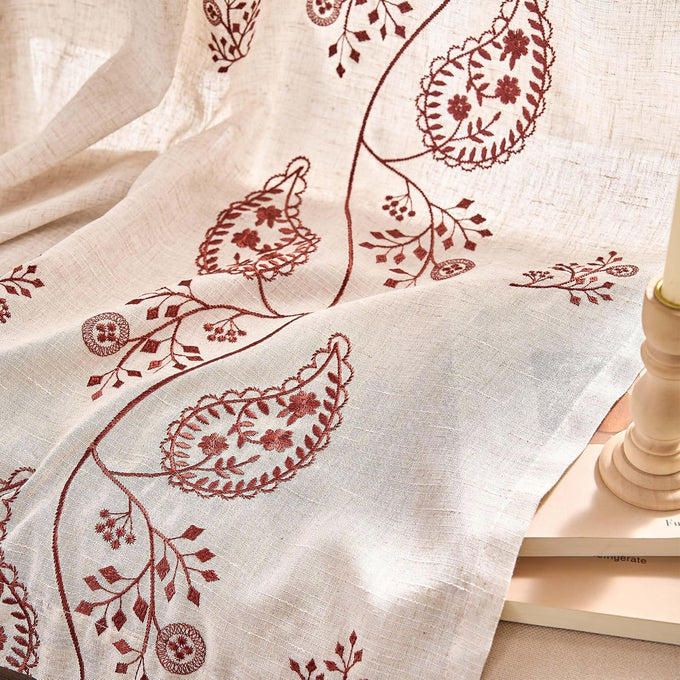jinchan Linen Curtains 96 Inch Terracotta Floral Drapes Back Tab 2 Panels