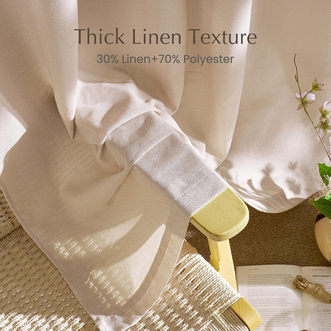 NICETOWN Thick Linen Semi Sheer Light Filtering Curtains, Back Tab/Rod Pocket with Pleat Tape Privacy Added Window Treatments for Bedroom/Farmhouse, Angora, W52 x L95, 2 Panels