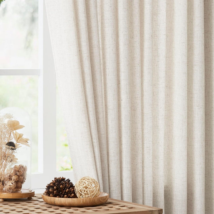 Vision Home Natural Linen Pinch Pleated Semi Sheer Curtains 60Wx84Lx1
